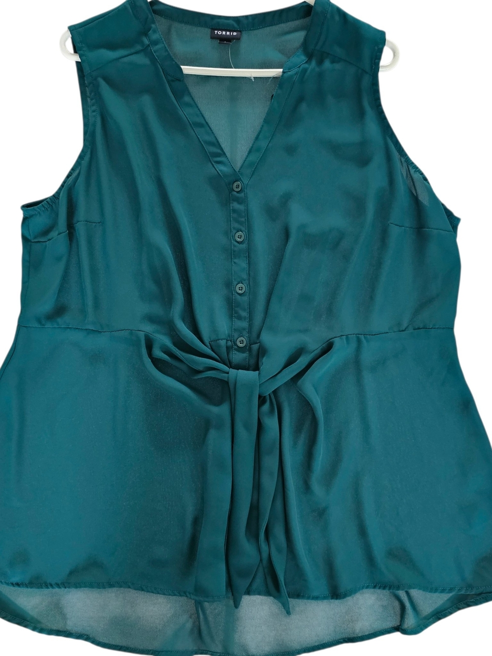torrid Teal Sleeveless V-Neck Peplum Tie-Front Blouse - Picture 2 of 9